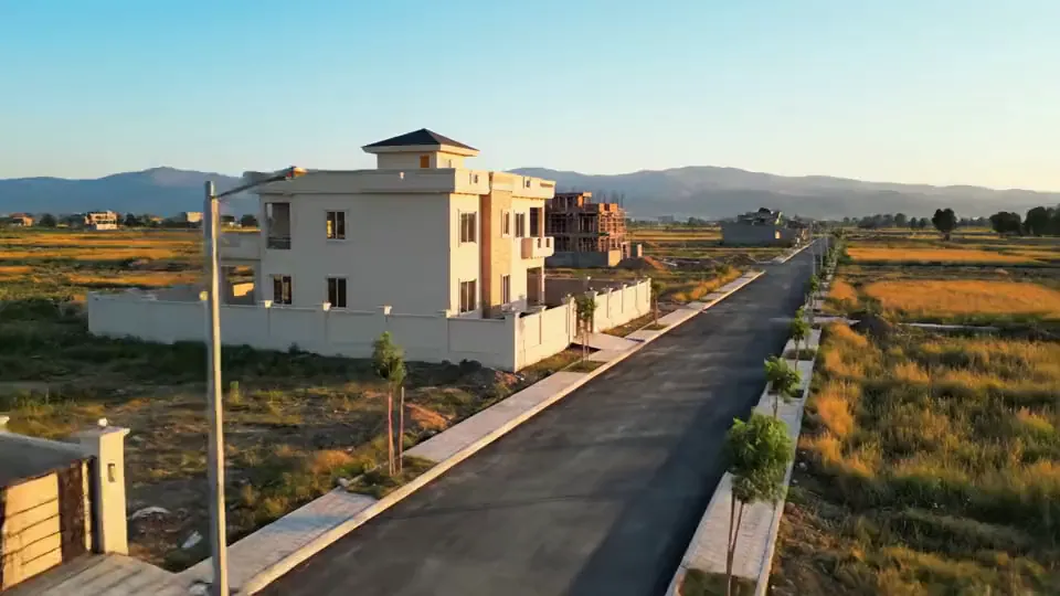 A house on a finished street, seen from the air