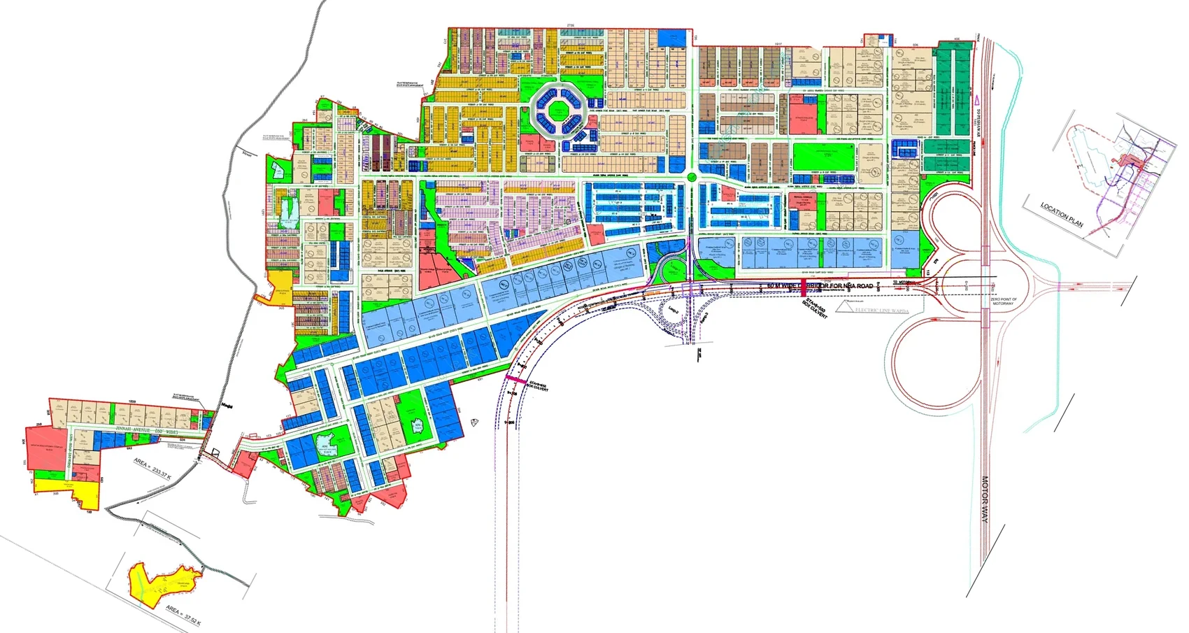 Approved master plan of Mumtaz City showing the Chenab, Ravi, Indus, Jhelum, Neelum and Sutlej blocks