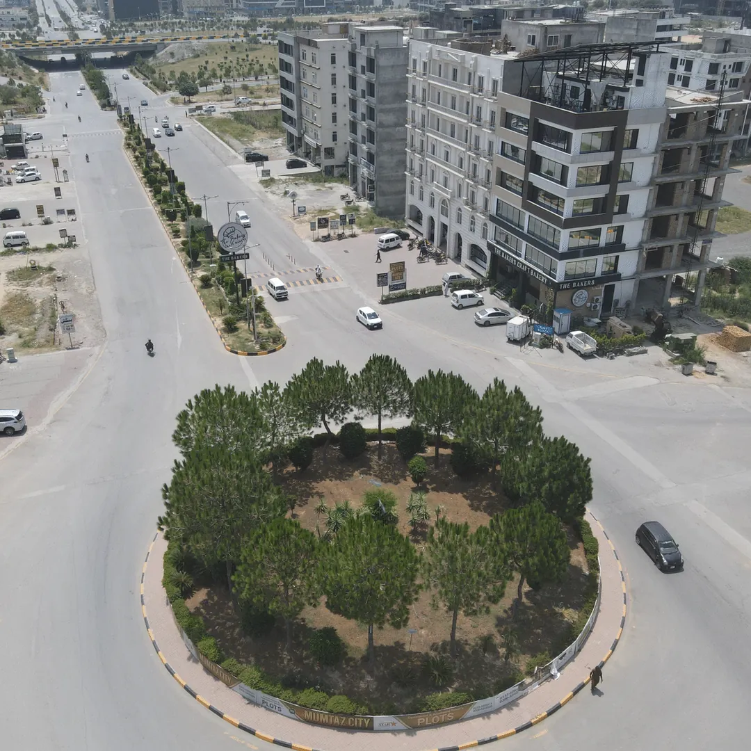 A landscaped roundabout seen from above